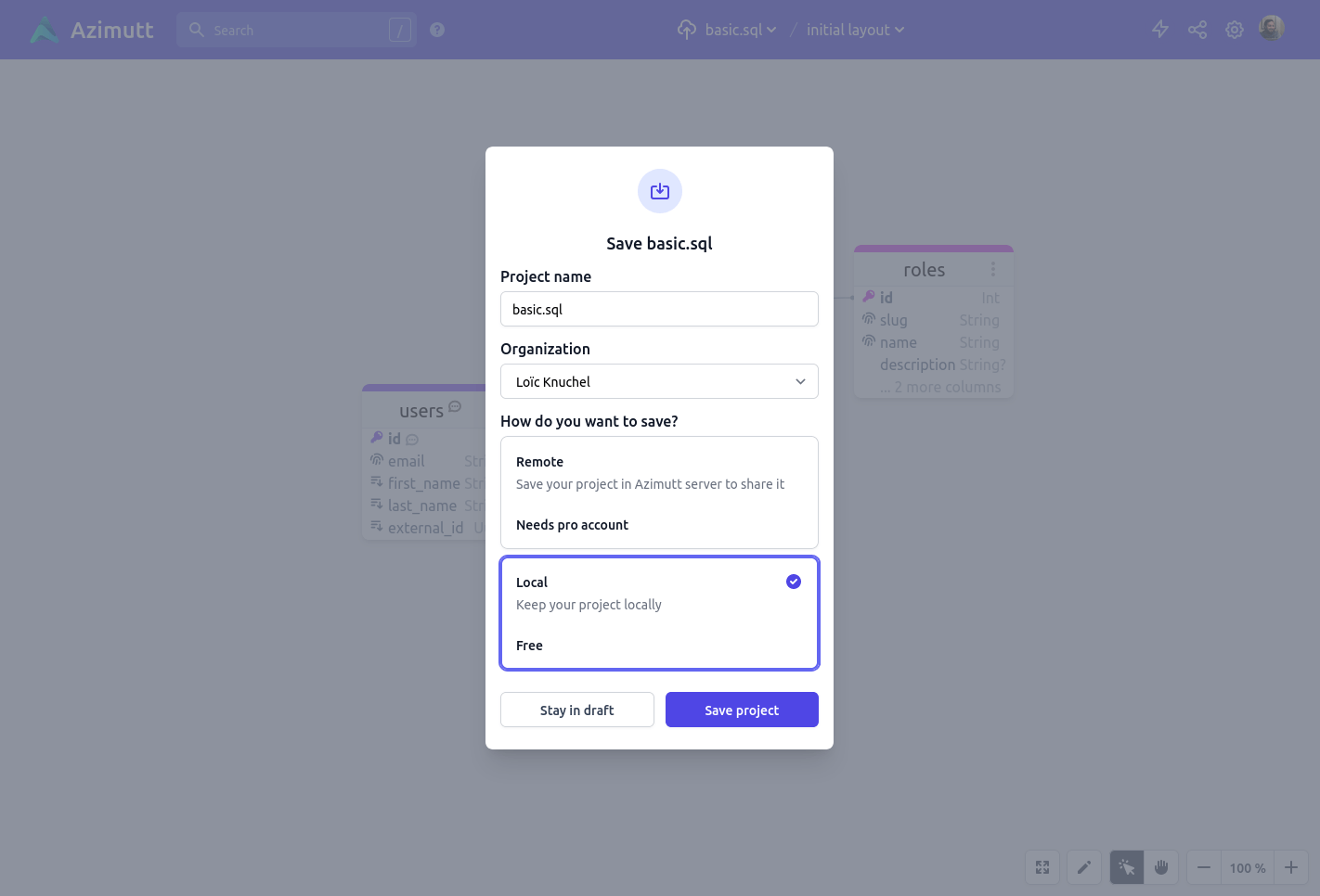Save Azimutt project